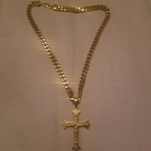 24" gold chain with cross